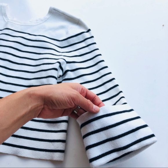 Maje Montreal Ecru criss cross lace up back Breton stripe cropped sweater - Picture 9 of 10